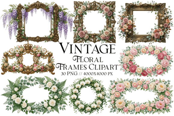 Download Vintage Floral Frames Clipart Bundle - Vintage floral frames Collection